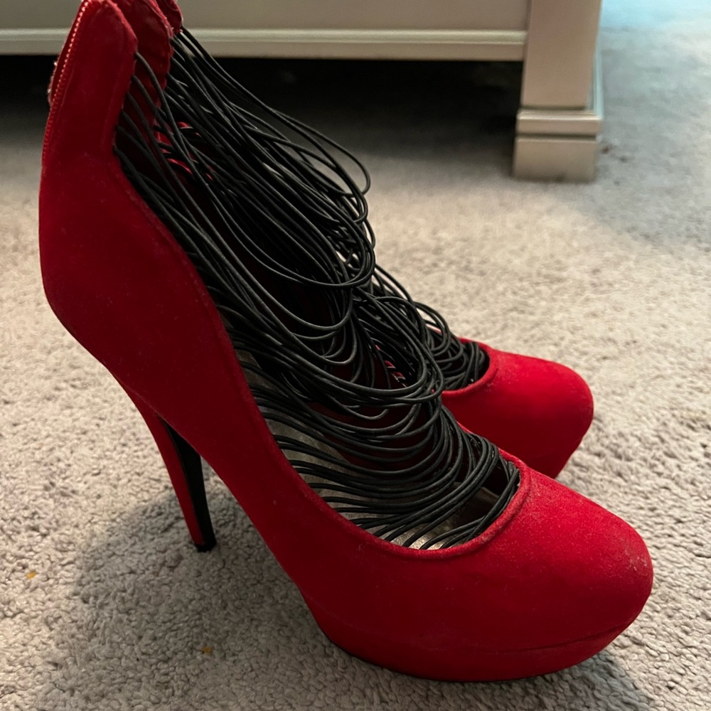 Red high heel pumps